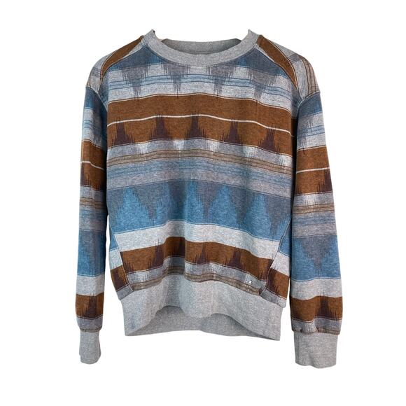 prAna Women's Size XS Gray Blue Brown Striped Hemp Blend Pullover Sweatshirt - Picture 1 of 6
